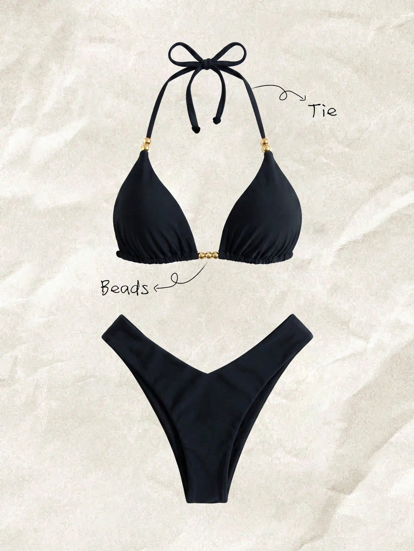 Swim Mod Women's Solid Color Metal Decor Spaghetti Strap Sexy Bikini