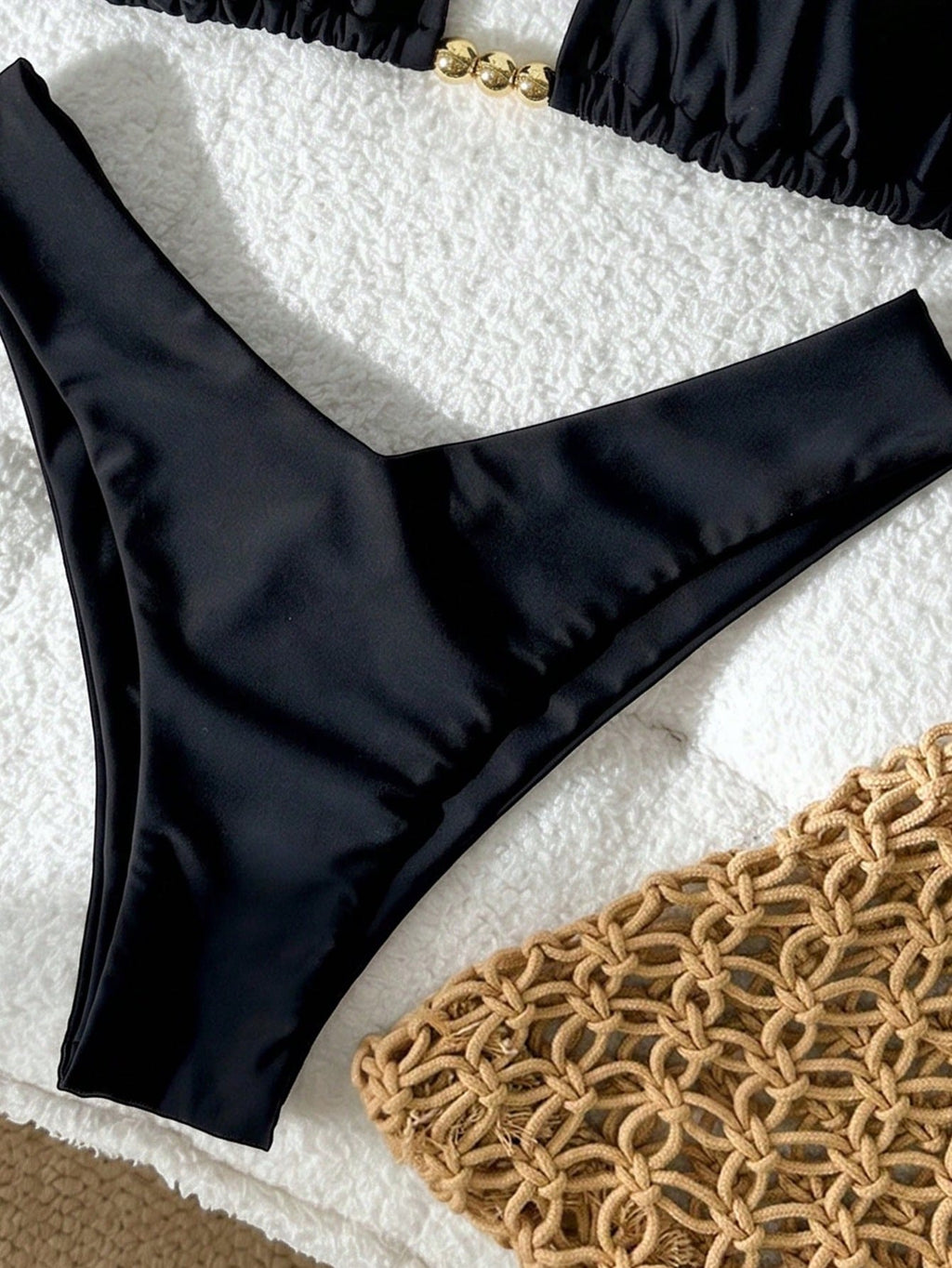 Swim Mod Women's Solid Color Metal Decor Spaghetti Strap Sexy Bikini