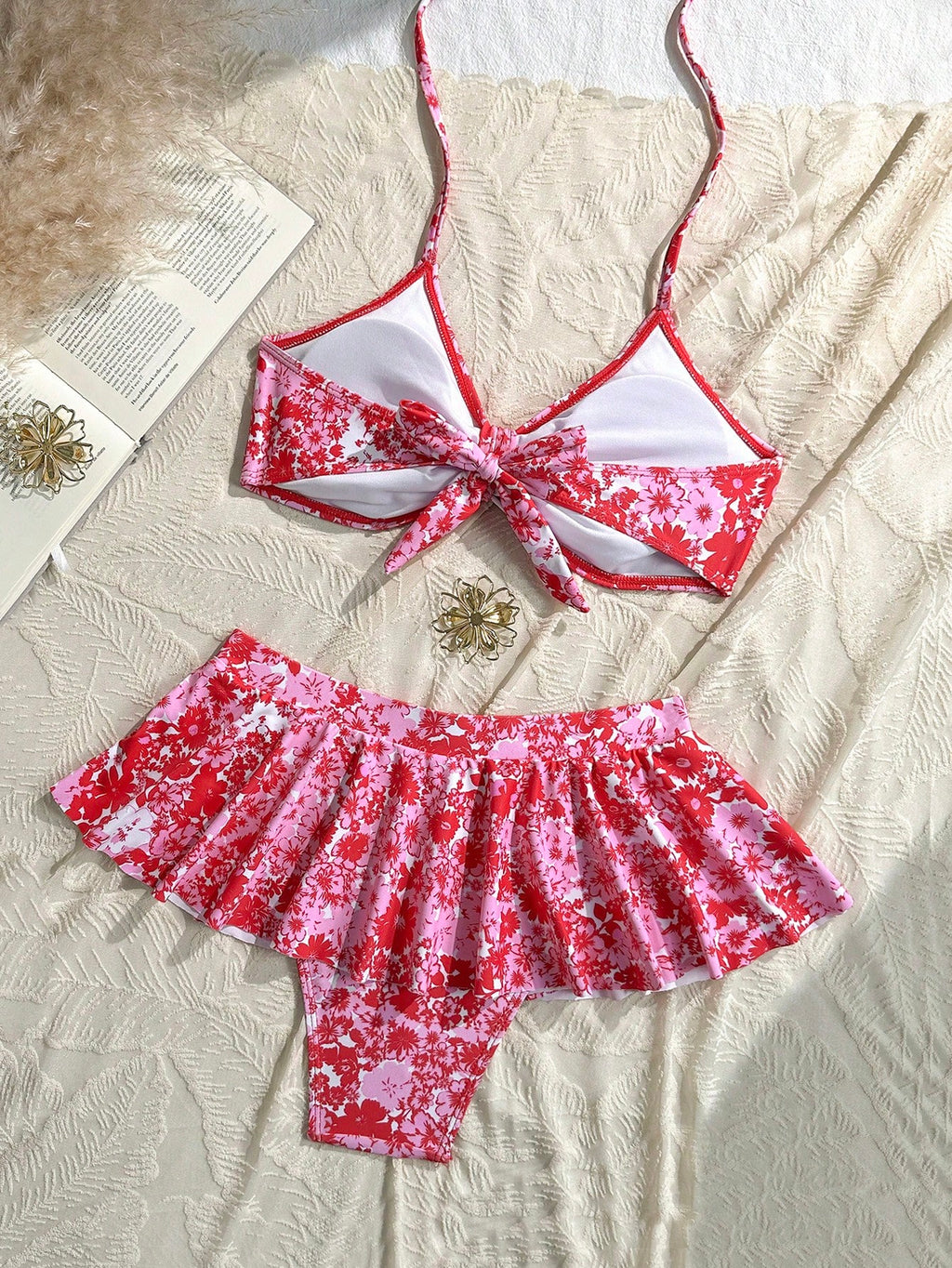 Swim Mod Summer Beach Floral Print Front Knot & Ruffle Trimmed Bikini Set - image 13