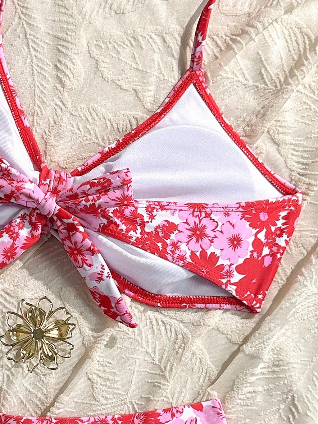 Swim Mod Summer Beach Floral Print Front Knot & Ruffle Trimmed Bikini Set - image 17