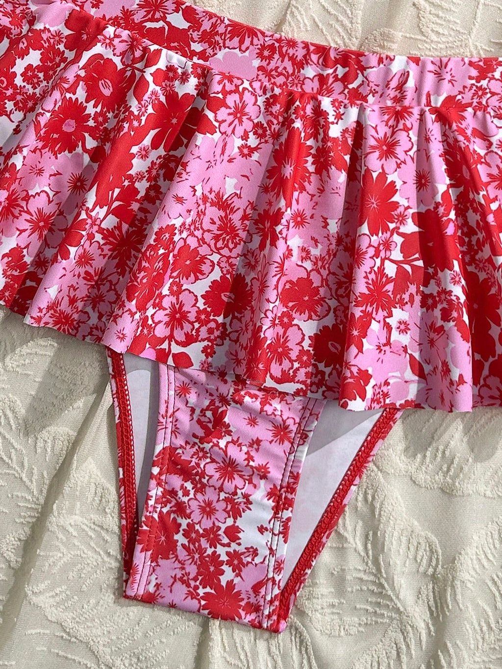 Swim Mod Summer Beach Floral Print Front Knot & Ruffle Trimmed Bikini Set - image 18