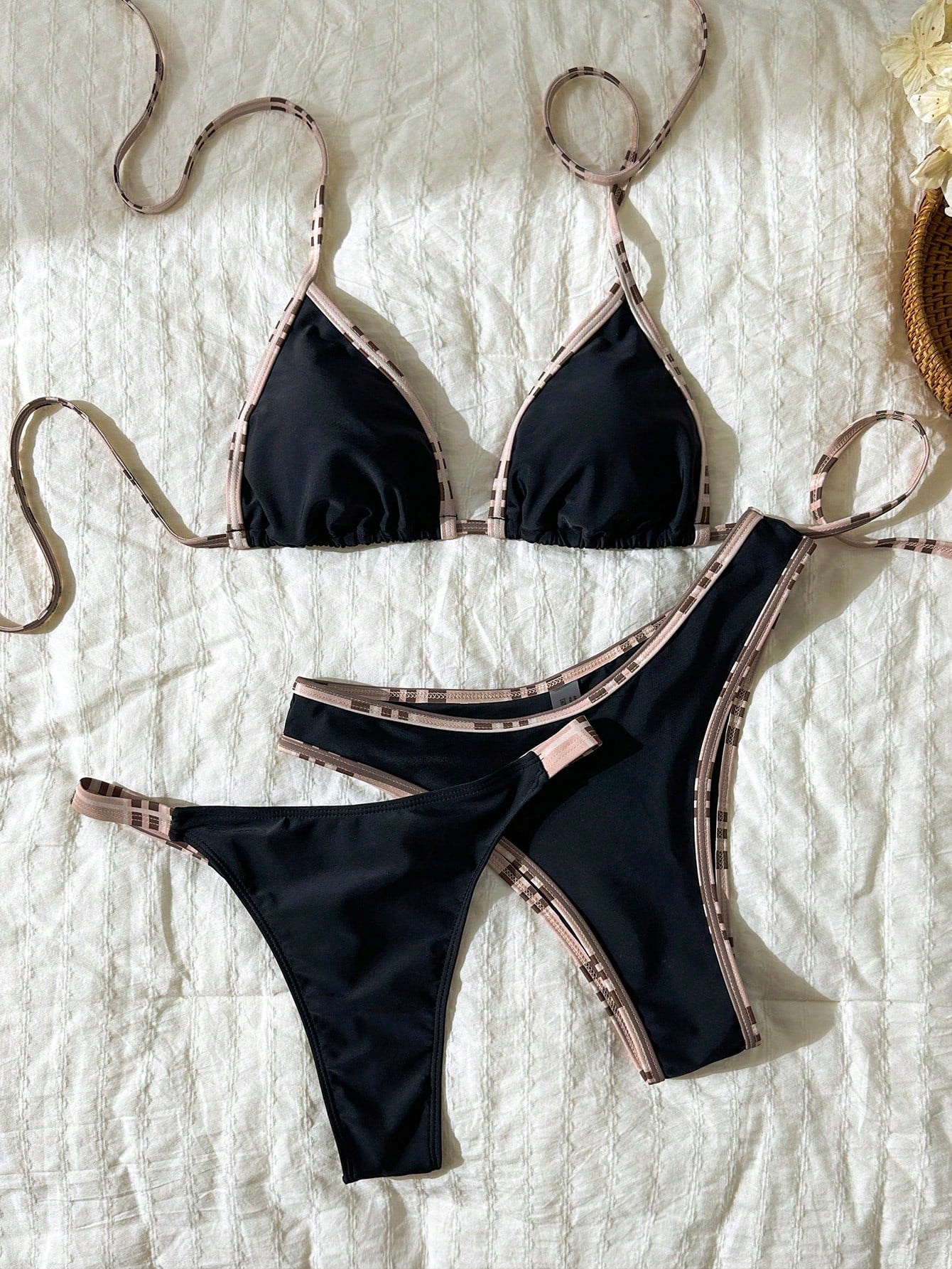Elavelle 3pcs Solid Color Bikini Set, Women Swimwear For Spa Resort
