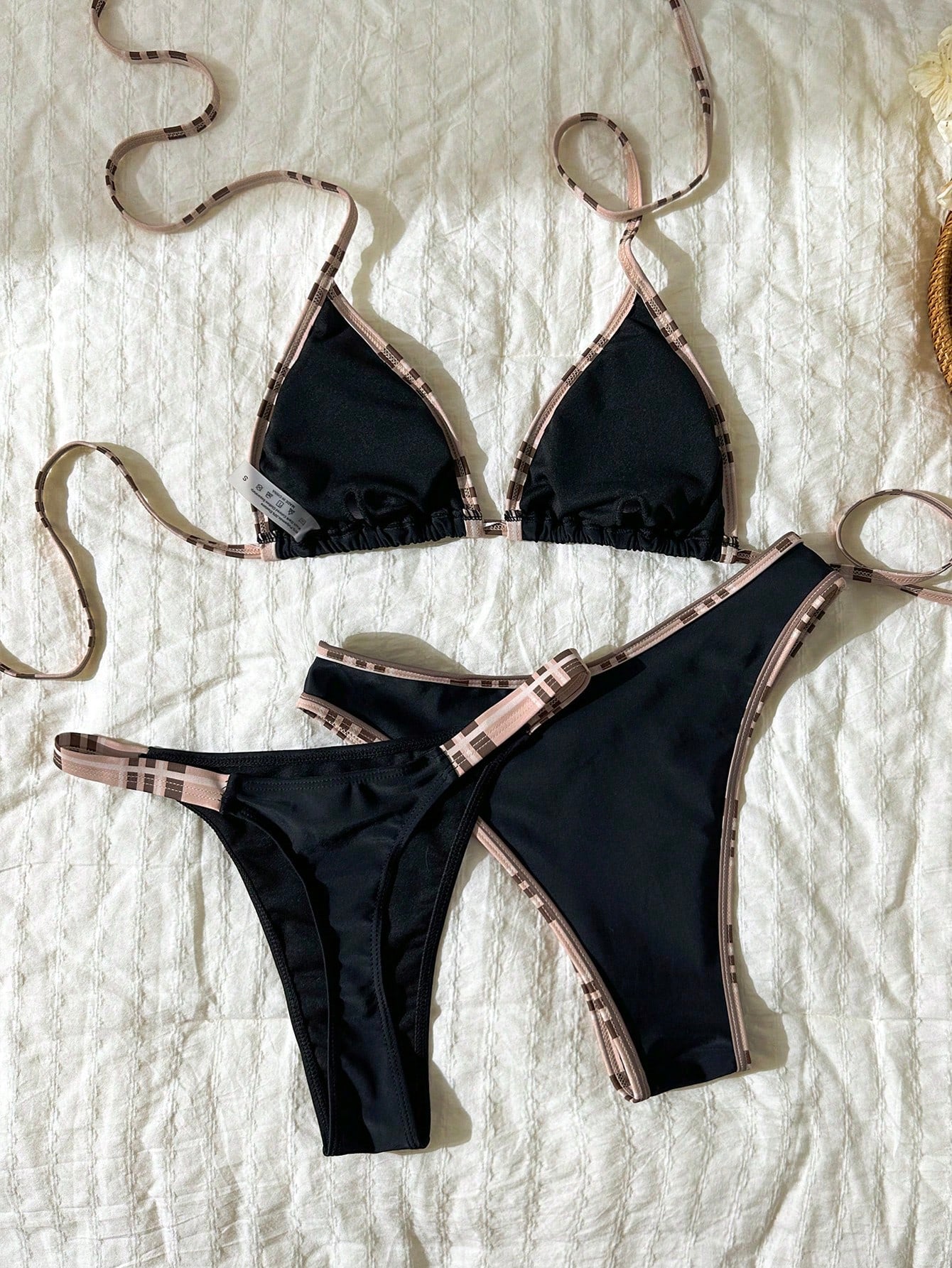 Elavelle 3pcs Solid Color Bikini Set, Women Swimwear For Spa Resort Boho Bikini Set - image 2