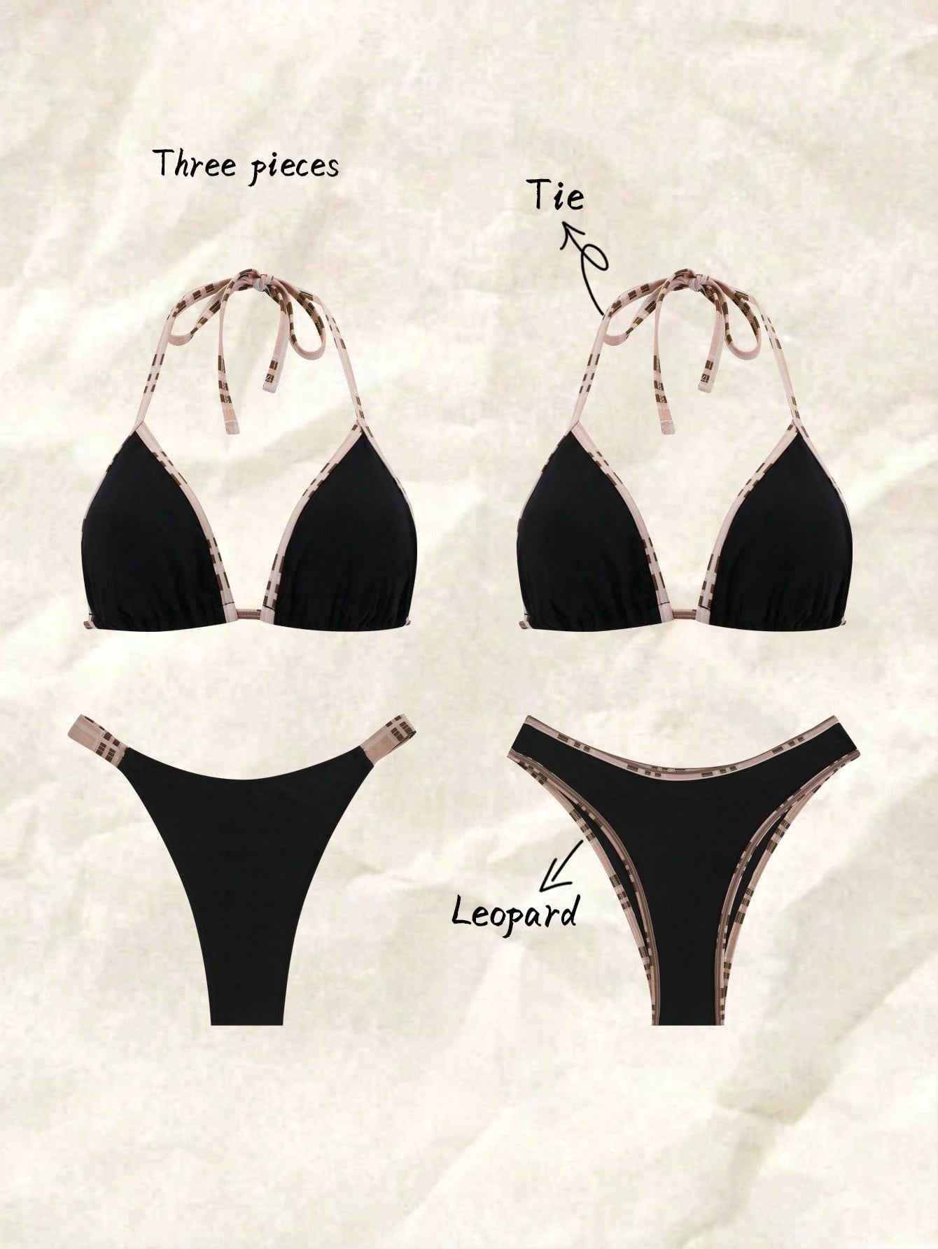 Elavelle 3pcs Solid Color Bikini Set, Women Swimwear For Spa Resort