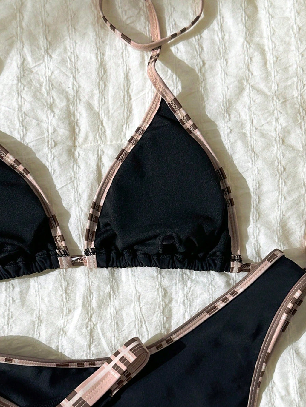 Elavelle 3pcs Solid Color Bikini Set, Women Swimwear For Spa Resort