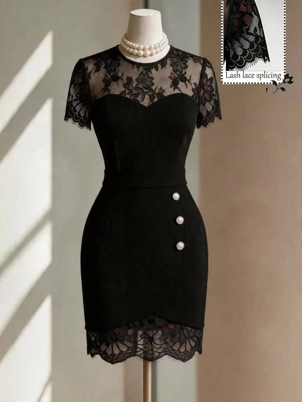 GlowEve Spring/Summer New Elegant Fitted Contrast Lace Sheer Heart Neck Low-Cut Waist Bodycon Mini Dress For - image 5