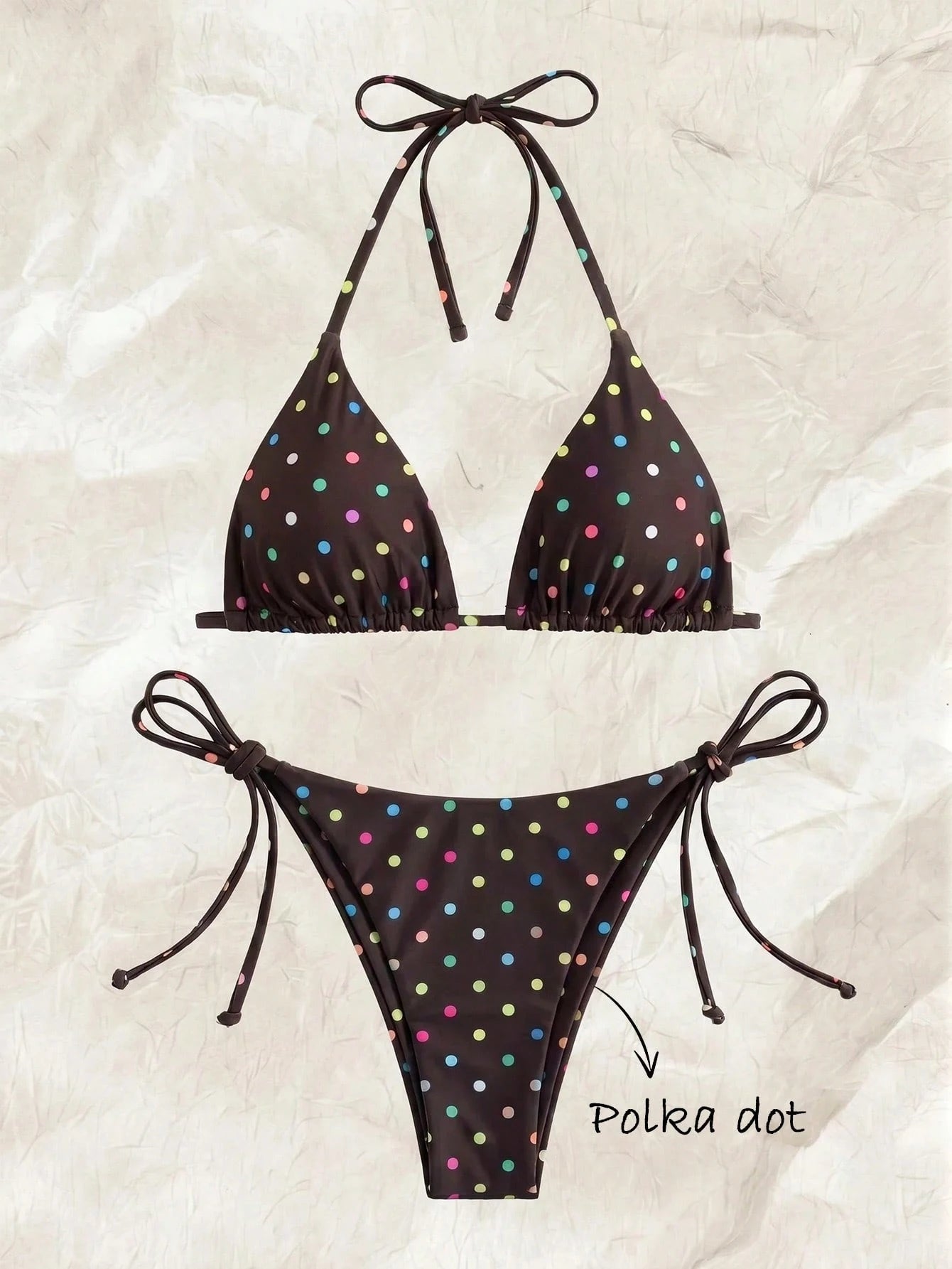 Elavelle New Arrival Spring/Summer Merlot Colorful Polka Dot Halter