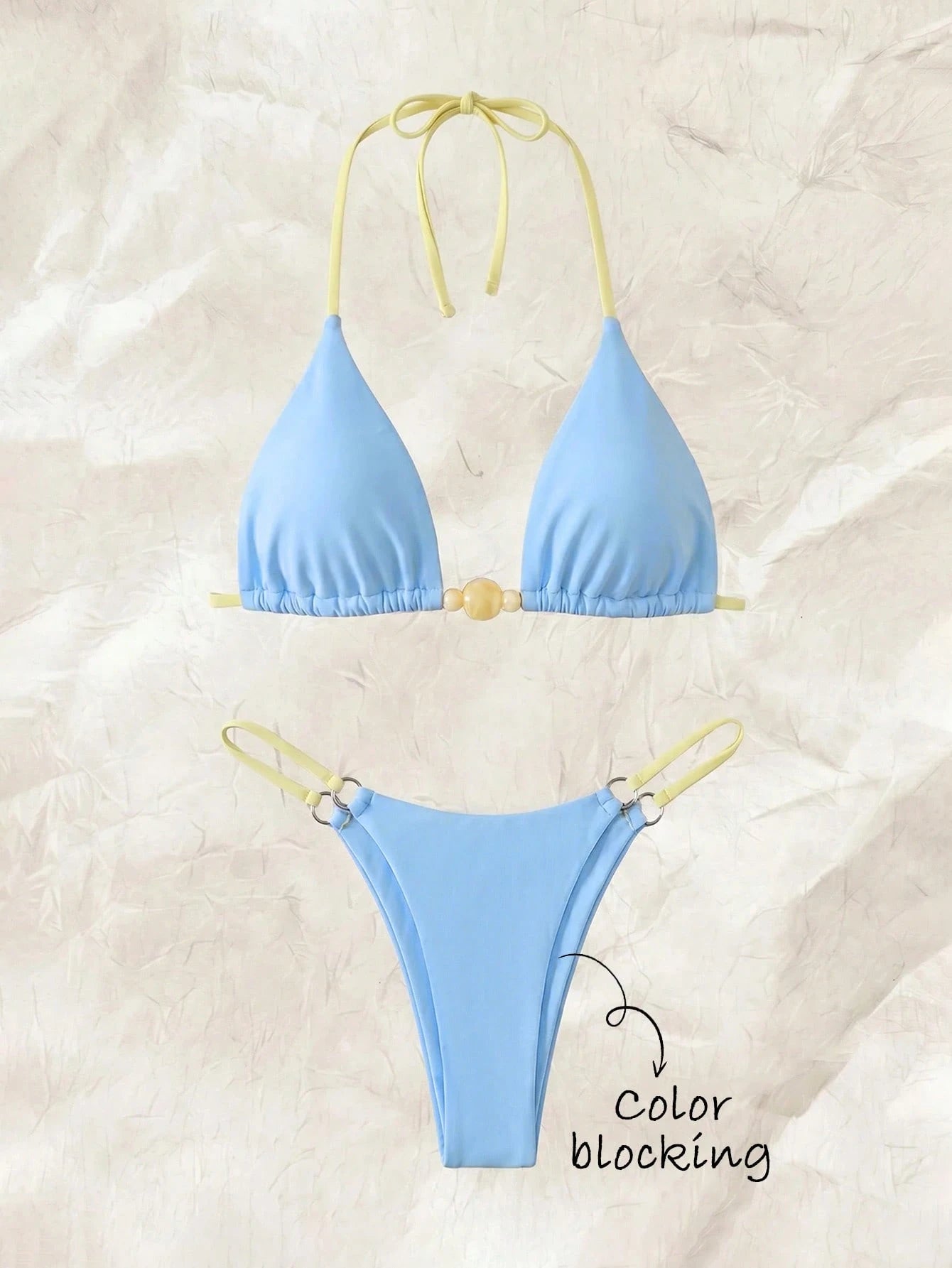 Swim Mod Women's 2 Pieces Bikini Set, Pink Stripe Triangle Spaghetti