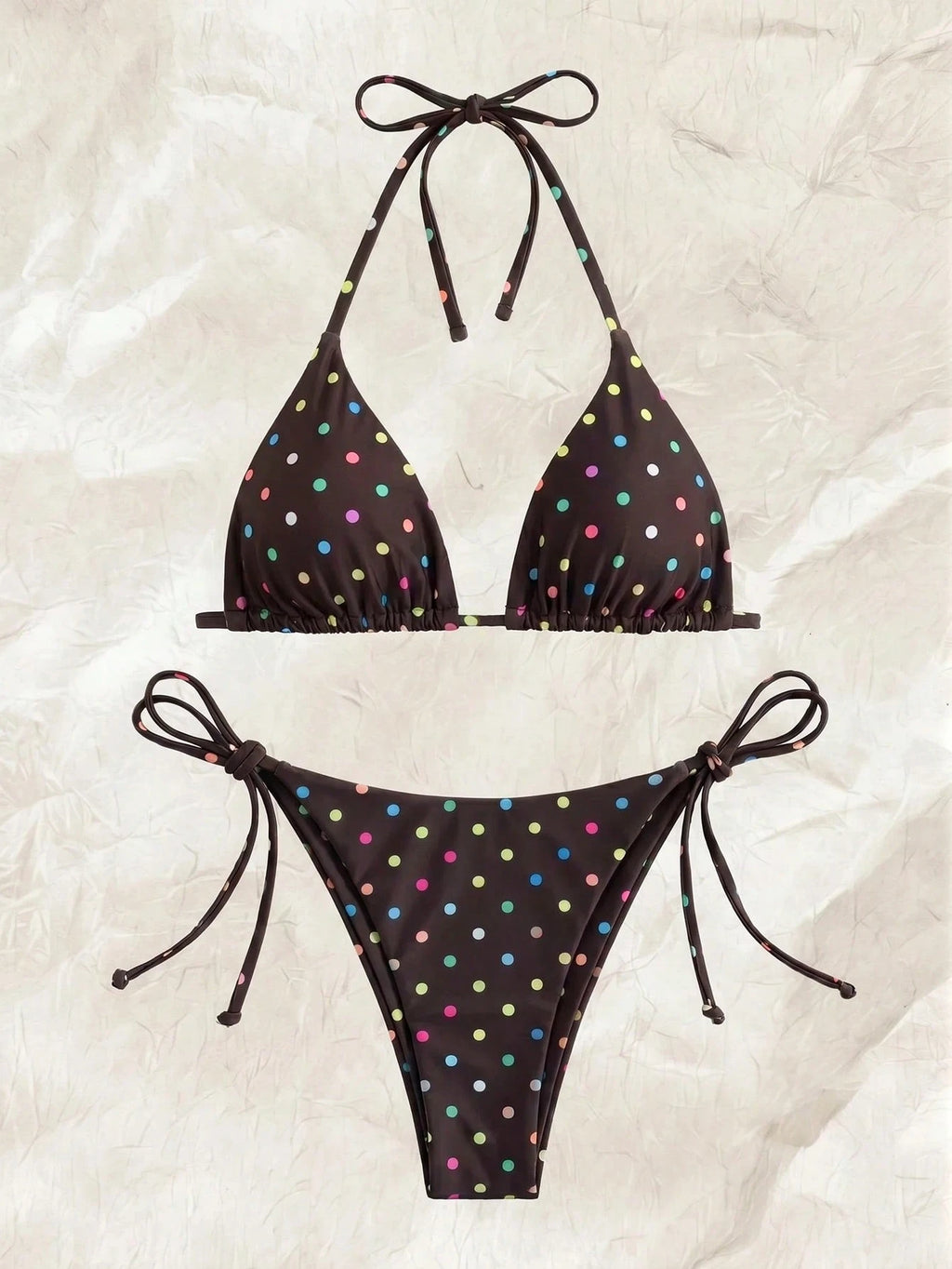 Swim Mod New Arrival Spring/Summer Merlot Colorful Polka Dot Halter