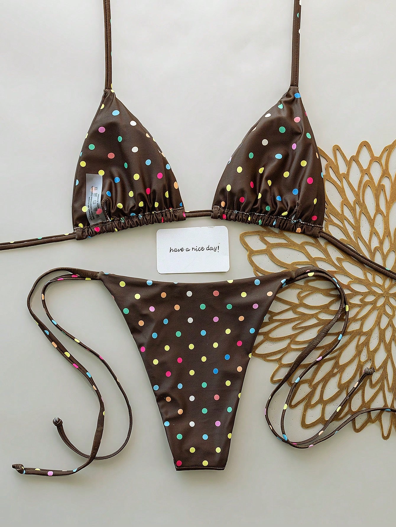 Elavelle New Arrival Spring/Summer Merlot Colorful Polka Dot Halter