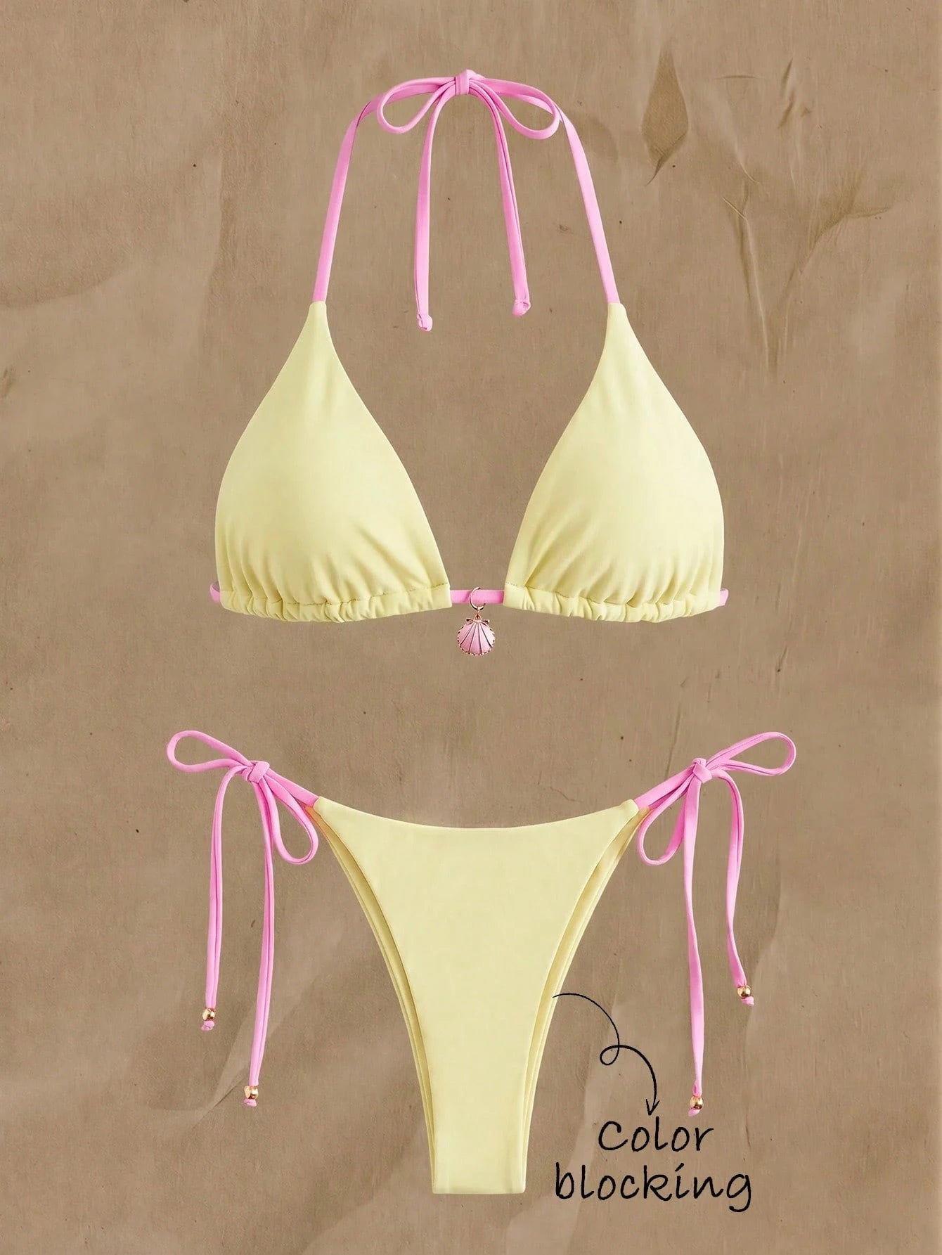 Swim Mod 2026 Spring/Summer Metallic Spaghetti Strap Halter Tie Side
