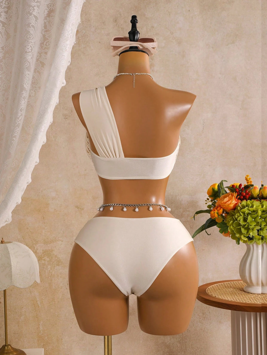 Costavie Women's Summer Beach Solid Color One Shoulder Sexy Bikini And Triangle Bottom Two-Piece Swimsuit Set - image 15