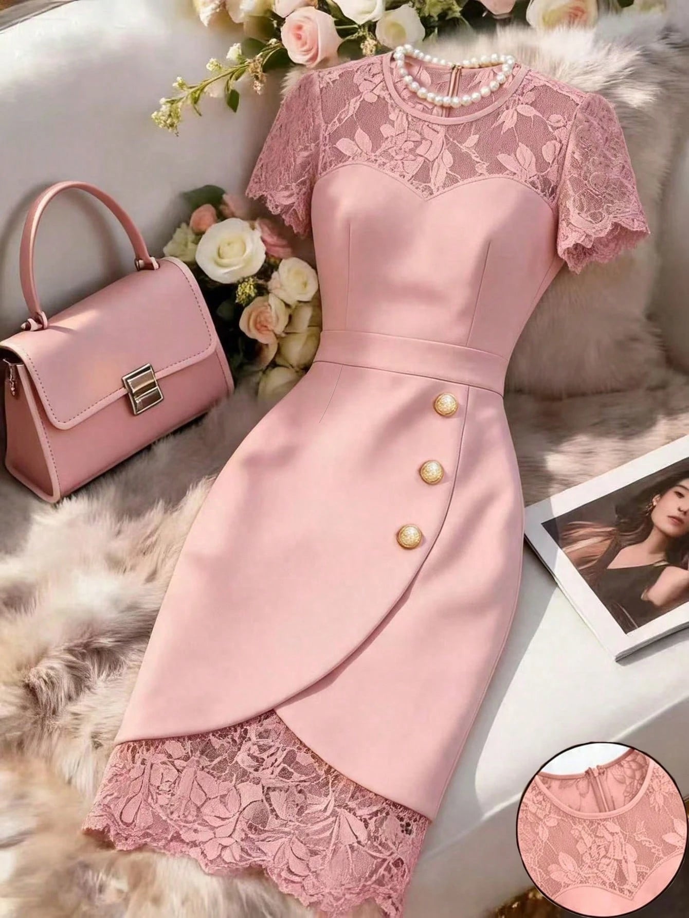 GlowEve Spring/Summer New Elegant Fitted Contrast Lace Sheer Heart Neck Low-Cut Waist Bodycon Mini Dress For - image 11