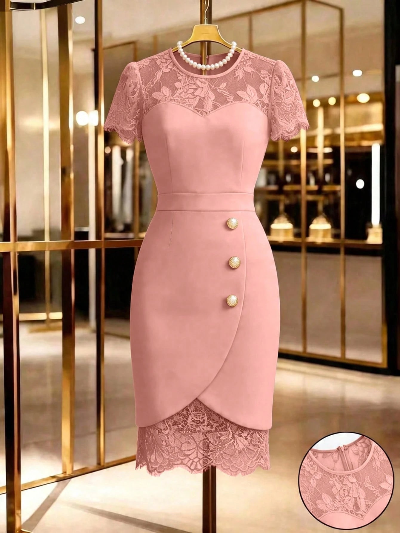 GlowEve Spring/Summer New Elegant Fitted Contrast Lace Sheer Heart Neck Low-Cut Waist Bodycon Mini Dress For - image 16