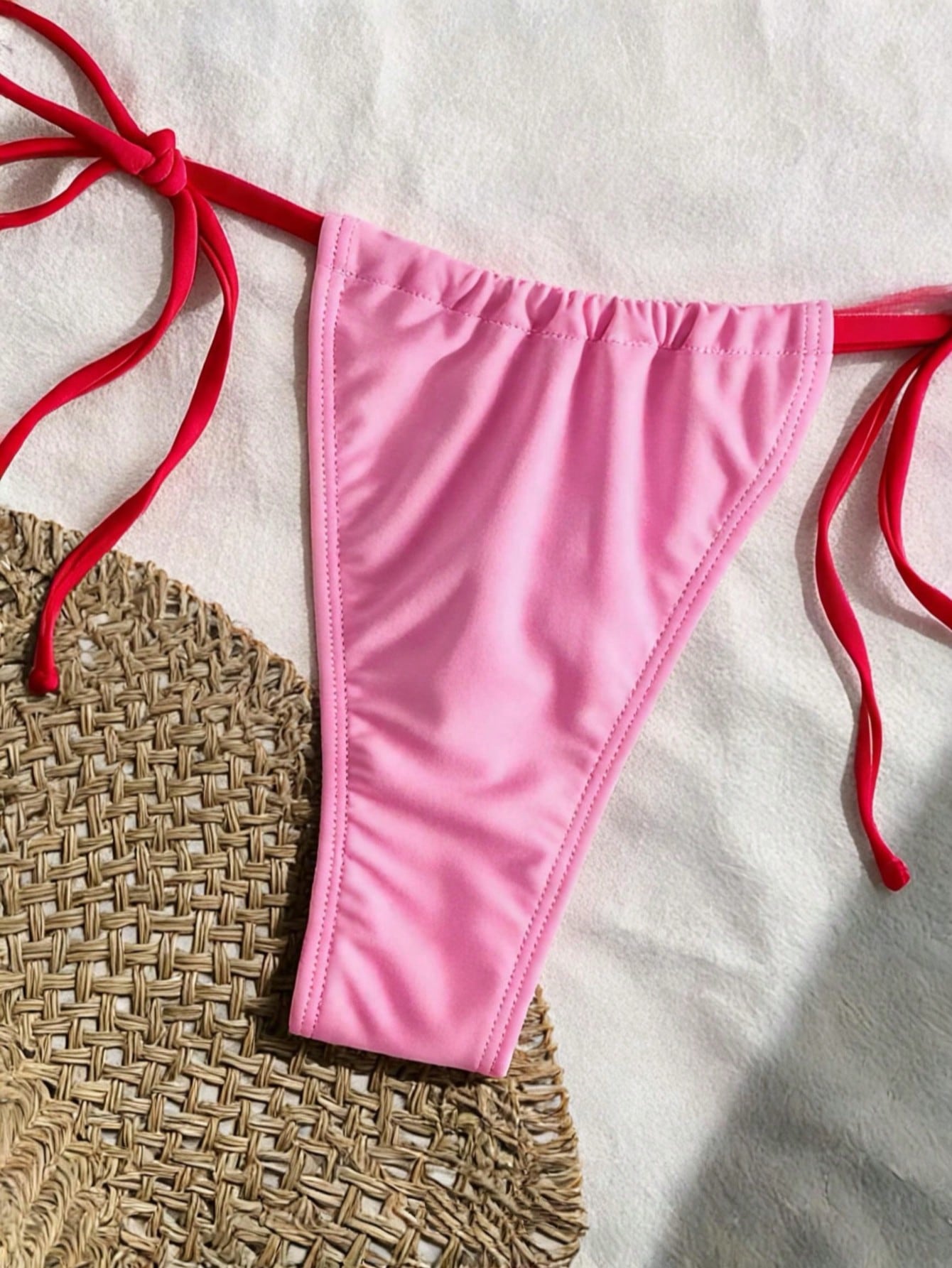 2pcs Colorblock Contrast Trim Triangle Bikini Set, Pink 2 Piece