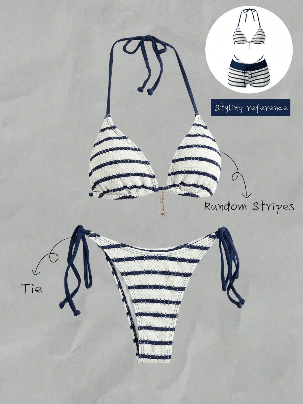 Swim Mod Cute Multicolor Women's Halter Tie Back Striped Bikini Set