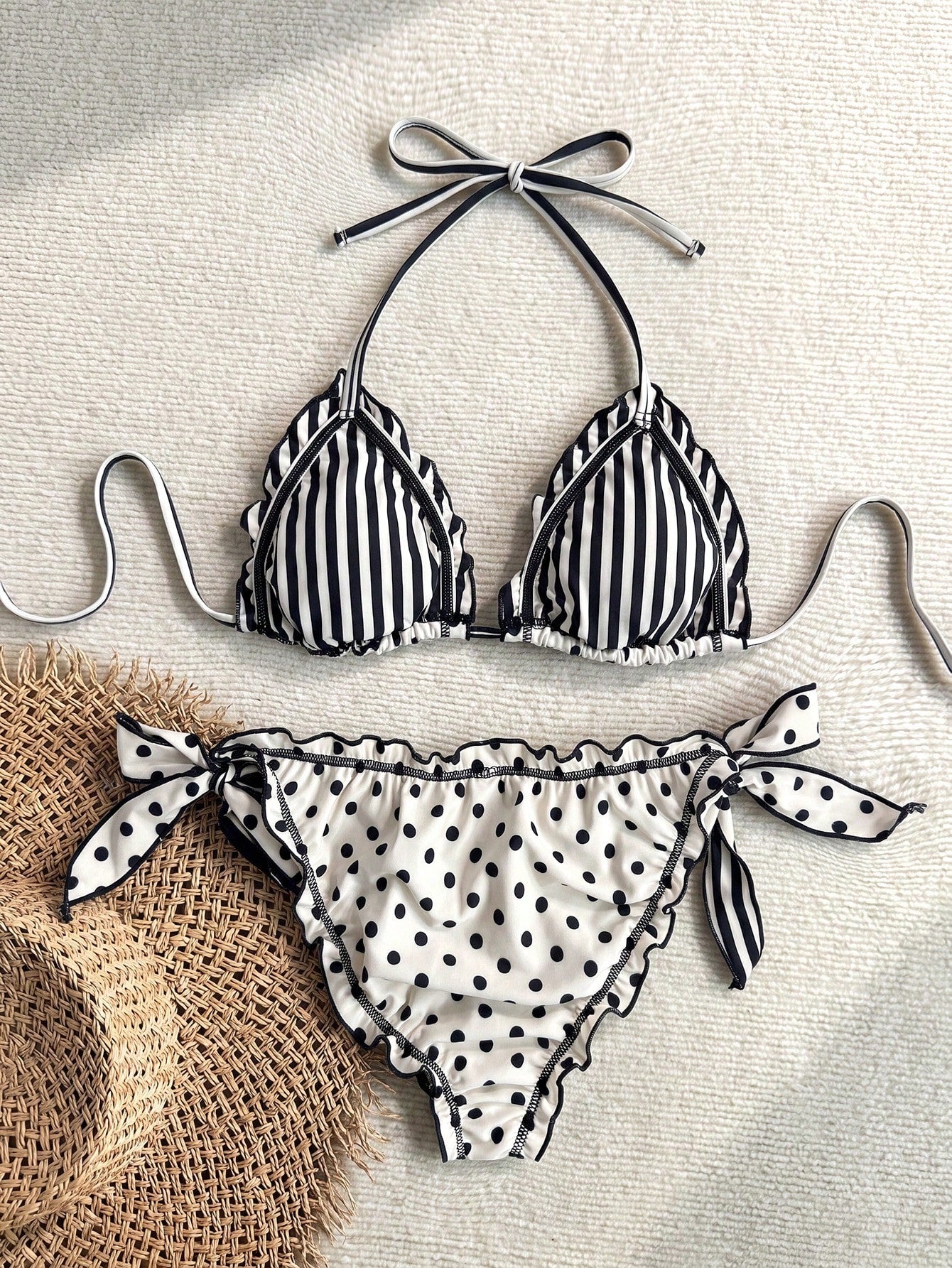 Soleia Women's Retro Colorful Leopard, Zebra, Floral Print Frill Tie Front Tassel Decor Beach Bikini Set - image 2