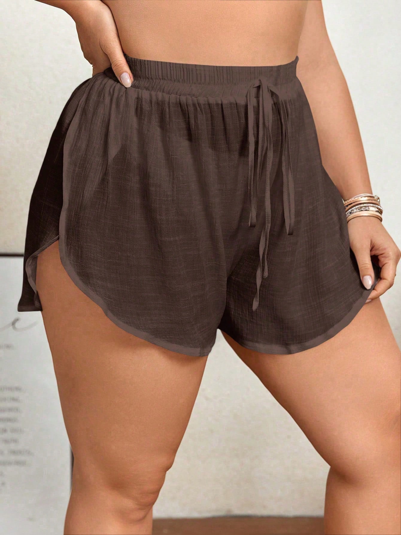 Swim Lushoire Summer Beach Plus Size Solid Color See-Through Side Split Cover-Up Shorts - image 15