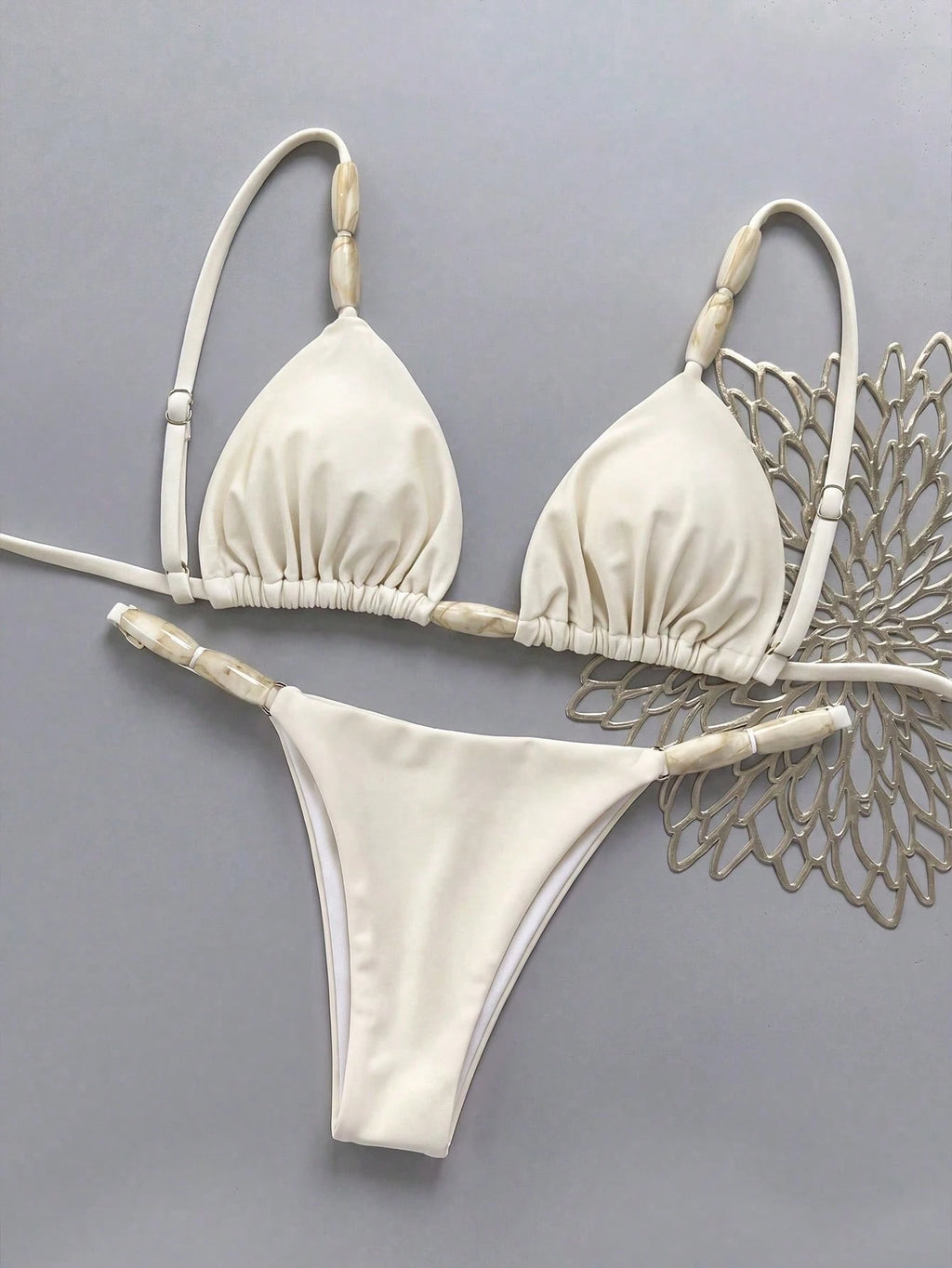 Bikinx Elegant Women's Spaghetti Strap Bikini Set With Beaded Details