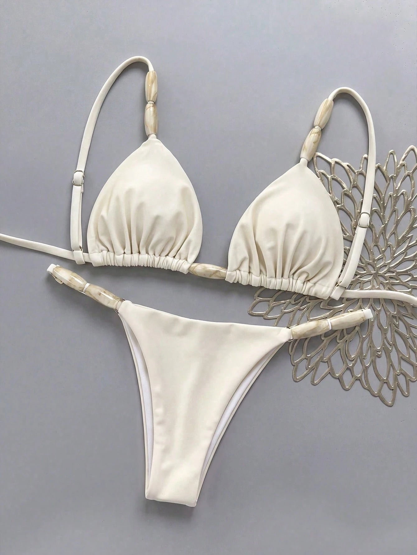 Bikinx Elegant Women's Spaghetti Strap Bikini Set With Beaded Details