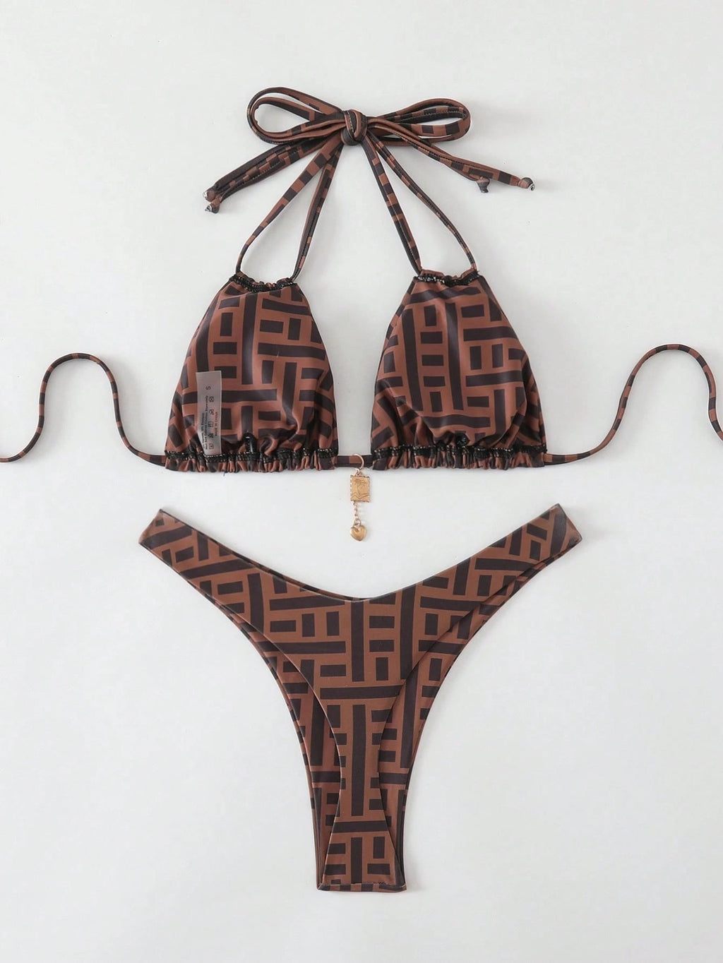 Swim Basics Women Summer Random Floral Print Halter Metal Decor Sexy Bikini Set - image 6