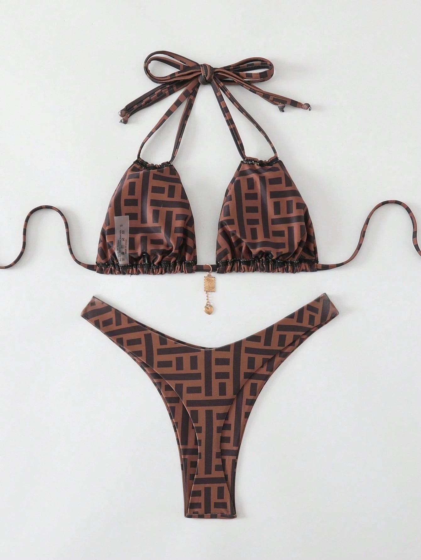Swim Basics Women Summer Random Floral Print Halter Metal Decor Sexy Bikini Set - image 6