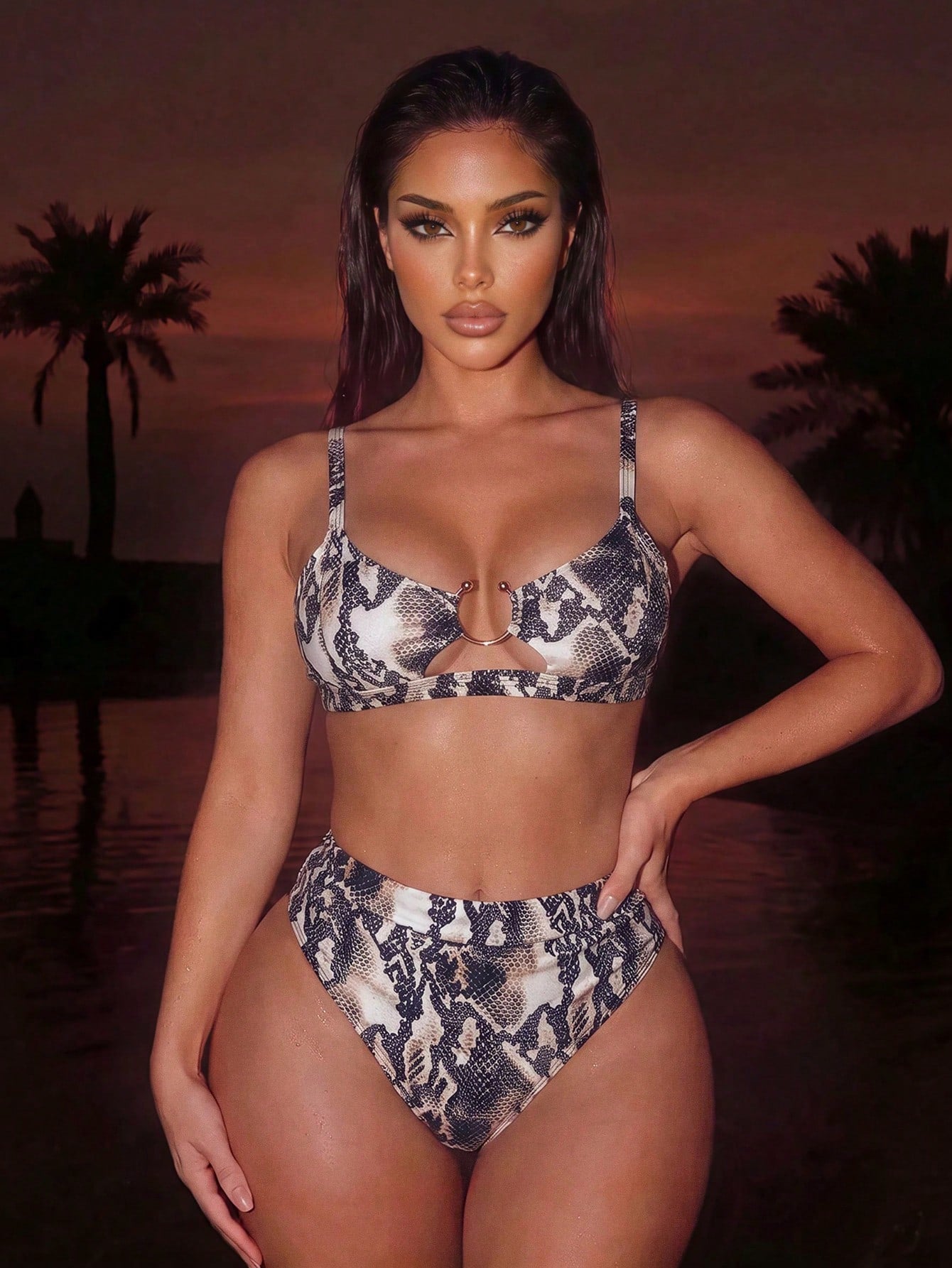 Swim SXY 2pcs/Set Low Cut High Waist Snakeskin Print Bikini Swimsuit - image 10