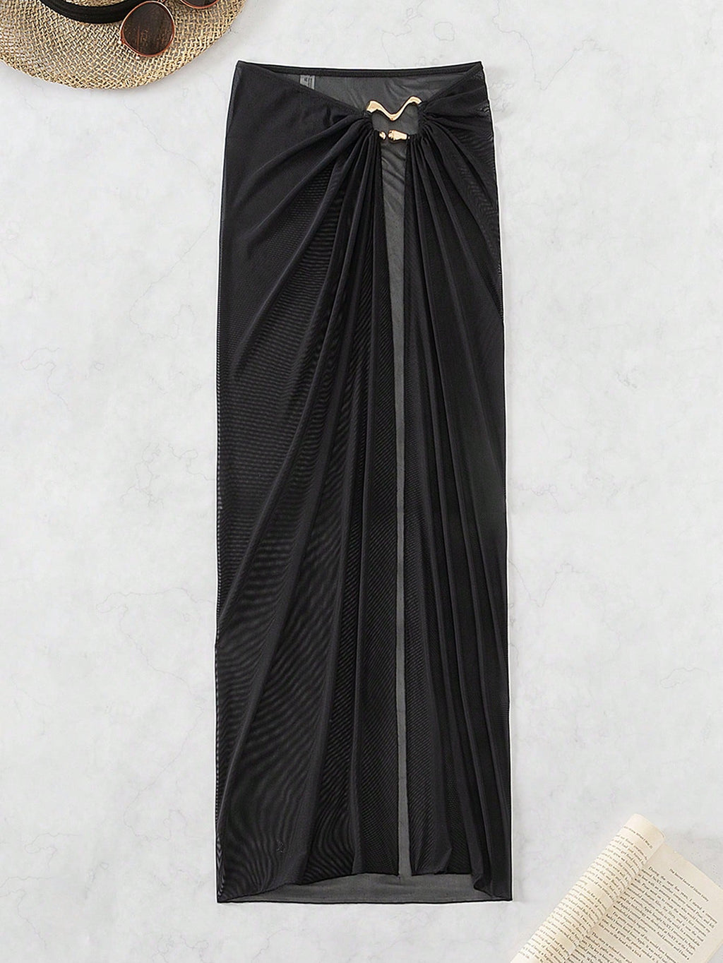 Swim Navy Blue See-Through High Slit Sexy Beach Sarong Skirt Summer - image 3