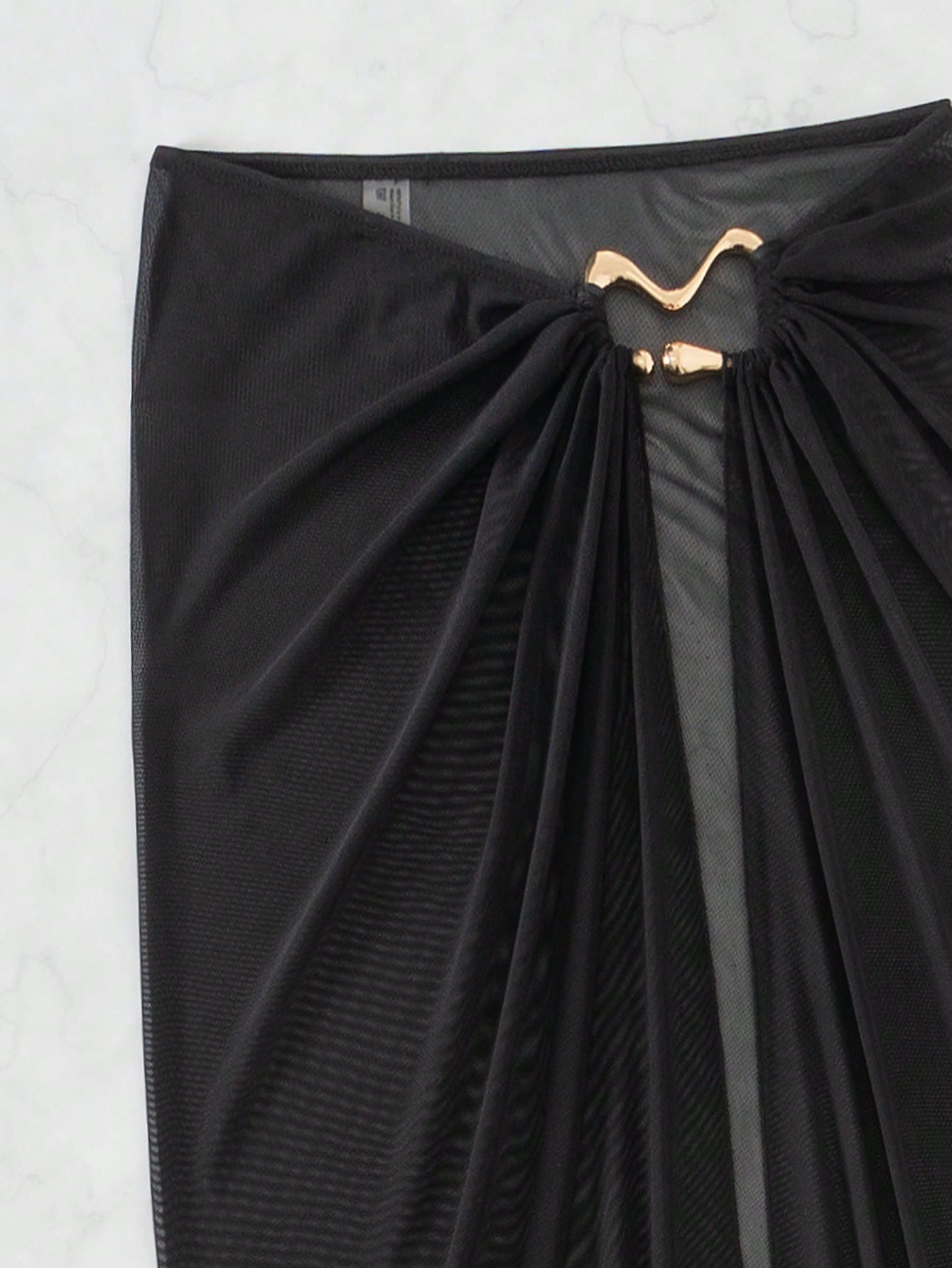 Swim Navy Blue See-Through High Slit Sexy Beach Sarong Skirt Summer - image 4