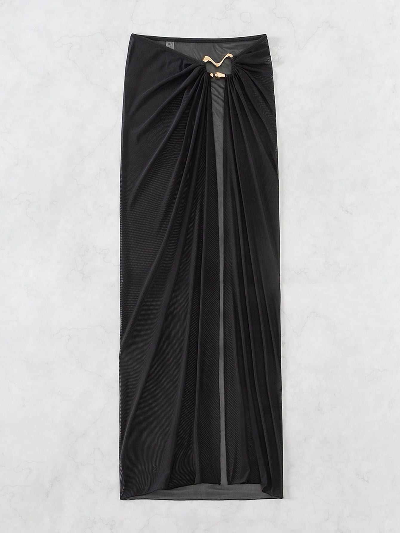 Swim Navy Blue See-Through High Slit Sexy Beach Sarong Skirt Summer - image 5