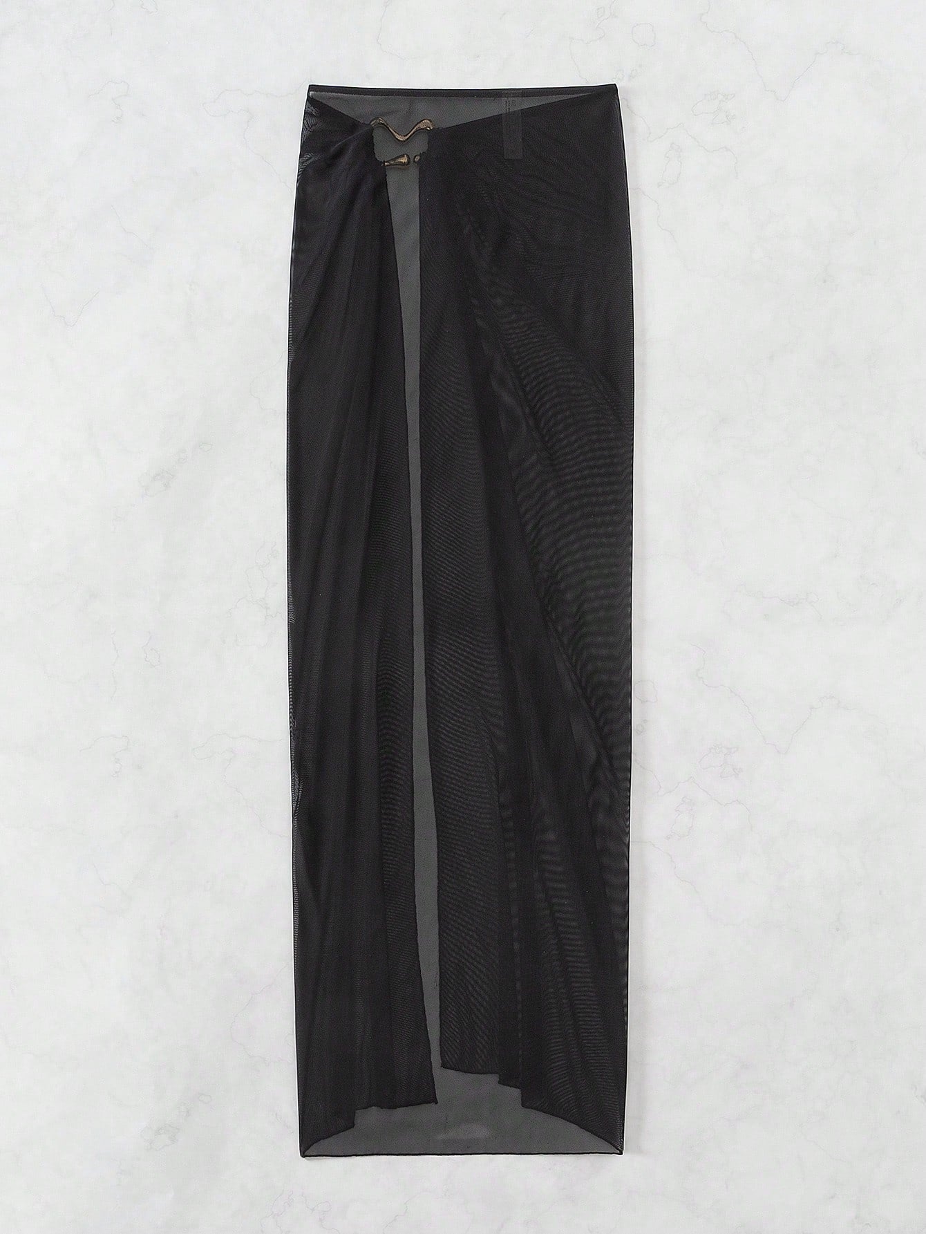 Swim Navy Blue See-Through High Slit Sexy Beach Sarong Skirt Summer - image 6